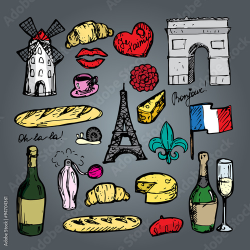 French paris set of sketch elements
