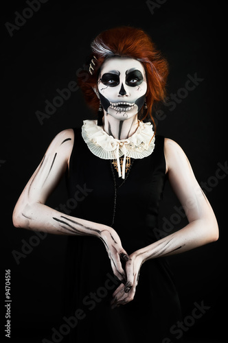 beautiful woman with make-up skeleton