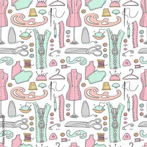 Seanless pattern with sewing equipment.