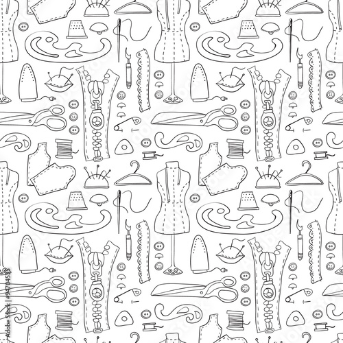 Seanless pattern with sewing equipment.