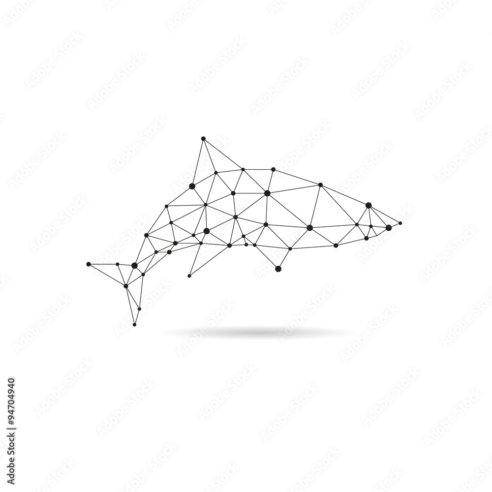 Fototapeta premium Geometric shark design silhouette. Black line vector illustration