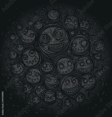 Vector Scary Doodle Background Pattern. Scary background pattern of the fun doodles on a black background.