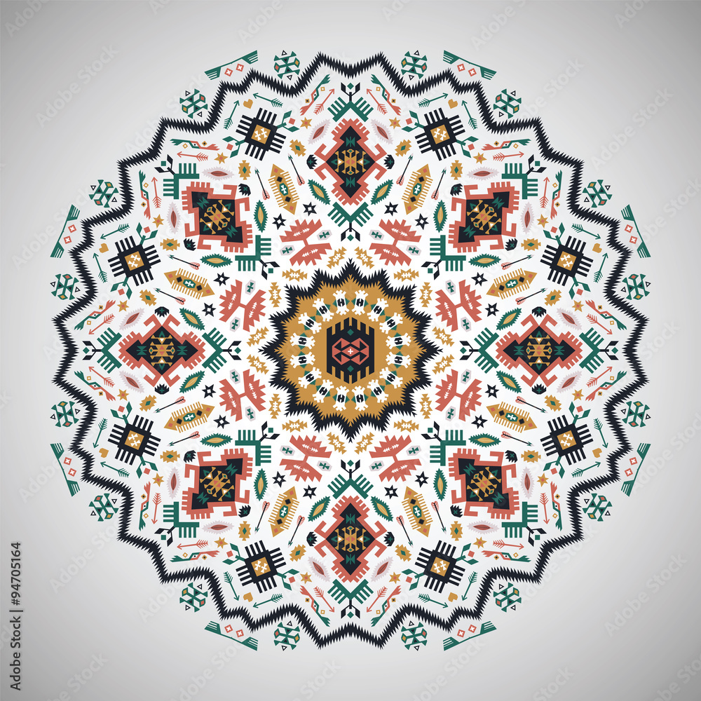 Ornamental round colorful geometric pattern 