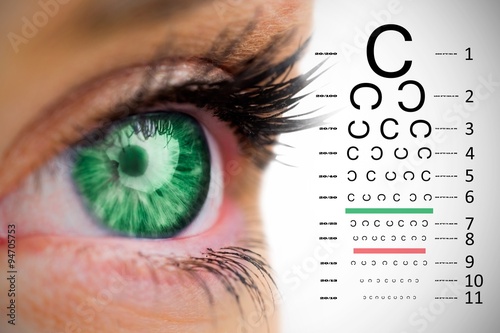 Canvas Print Composite image of green eye looking on female face