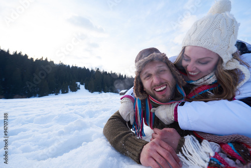 romantic young couple on winter vacation