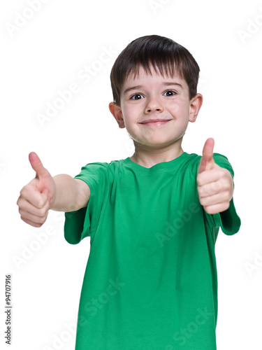 Happy little boy in a green shirt