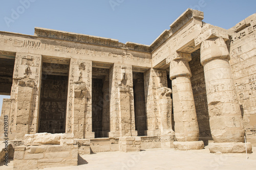 Statues in the temple at Medinat Habu photo