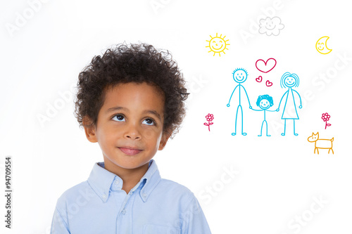 child dreaming an happy family