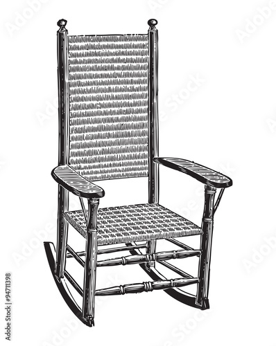 Wickerwork rocking chair engraving