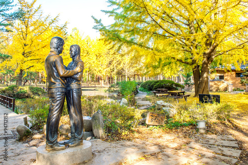 Photography Famous Statue in autumn of Nami Island,South Korea