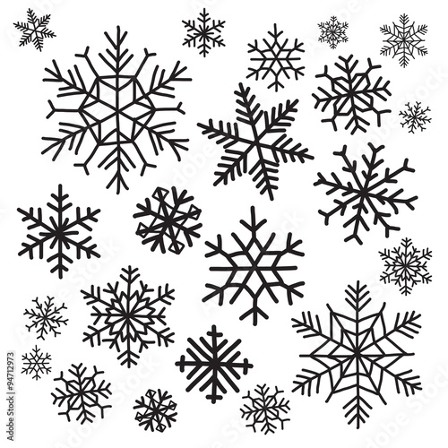 Vector hand drawn isolated black snowflakes on the white background