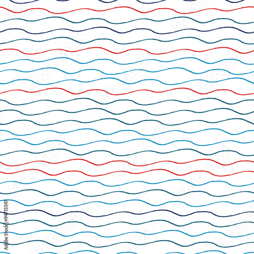 Blue and Red Wavy Lines Pattern on White Background