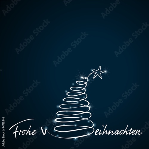 Leuchtender Weihnachtsbaum mit Schriftzug und Beleuchtung - nachtblauer Hintergrund