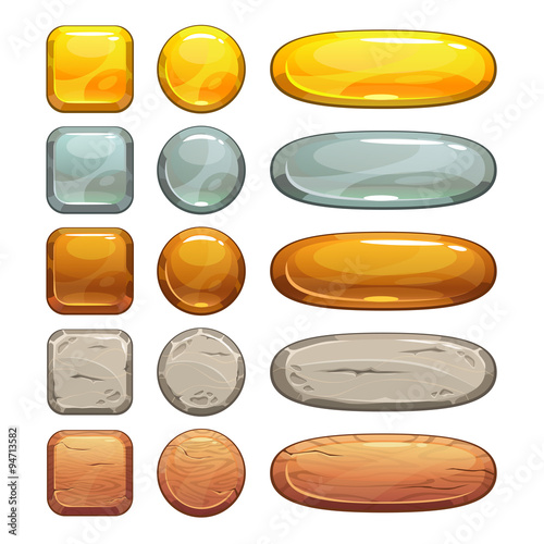 Metallic, stone and wooden buttons set