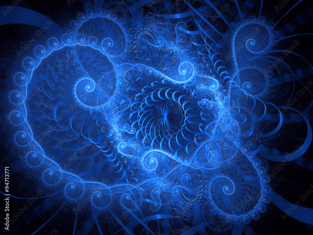Fototapeta premium Abstract computer-generated blue elegant ornament on a black bac