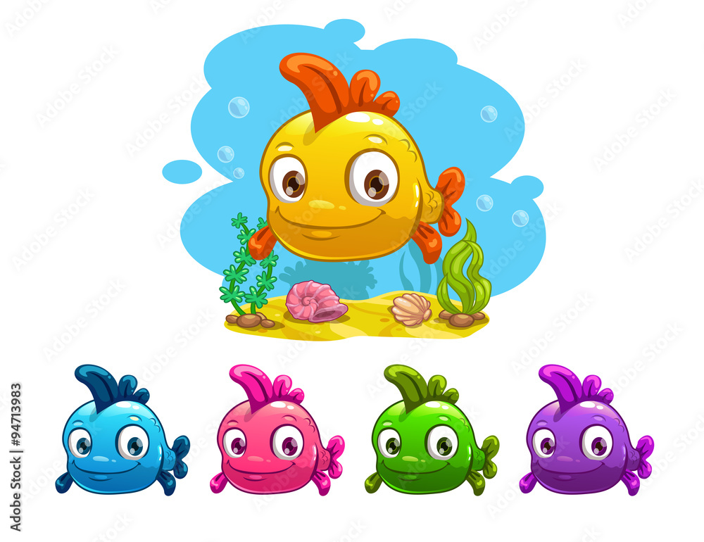 Funny cartoon yellow baby fish Funny cartoon yellow baby fish
