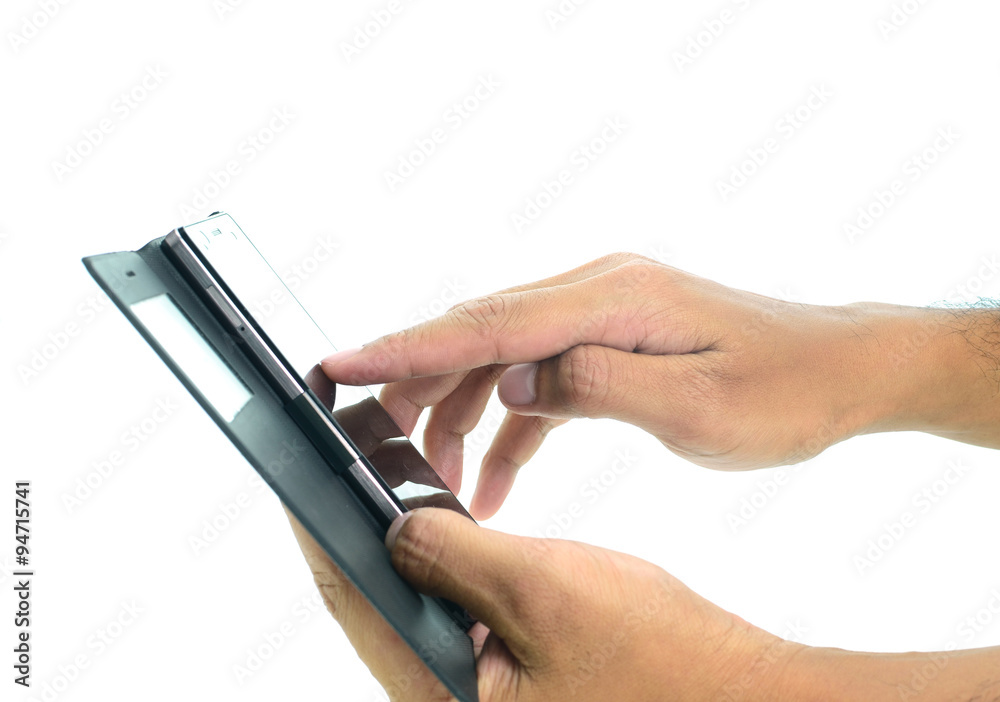 Hand holding smart phone isolated on white background Hand holding smart phone isolated on white background