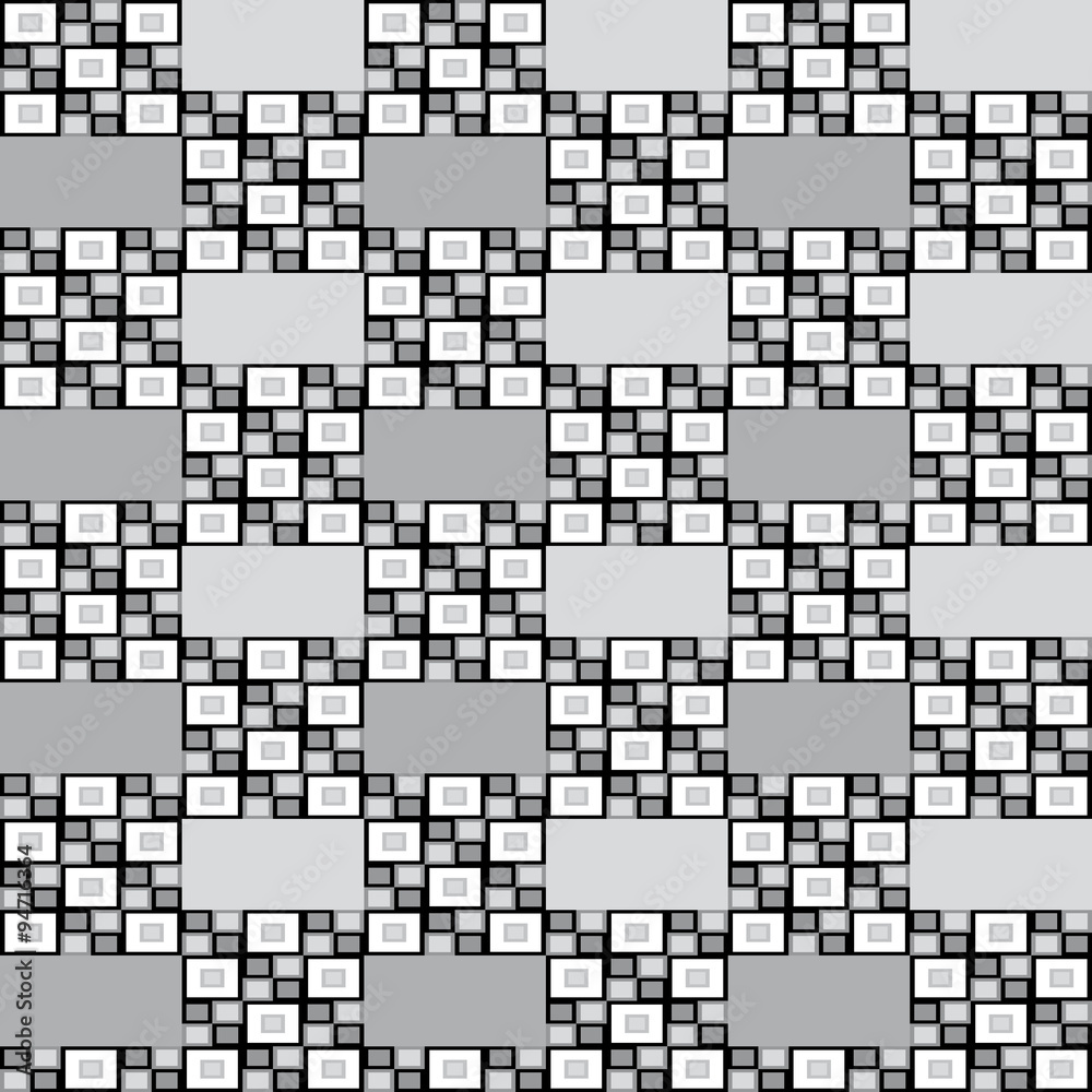  Geometric seamless pattern with grey black and white squares pixel effect 