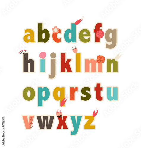 Vector Letters With Flowers. Vector Alphabet.