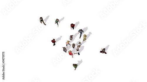 Schilderij op canvas crowd of people in top-view isolated on white background