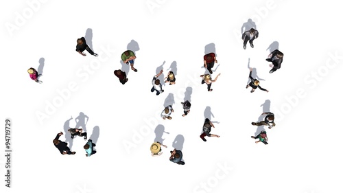 crowd of people in top-view isolated on white background