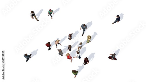 Schilderij op canvas crowd of people in top-view isolated on white background