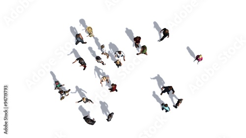 crowd of people in top-view isolated on white background