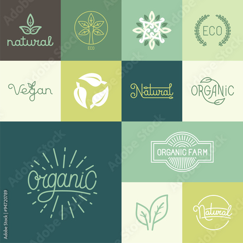 Vector set of natural, organic, vegan badges