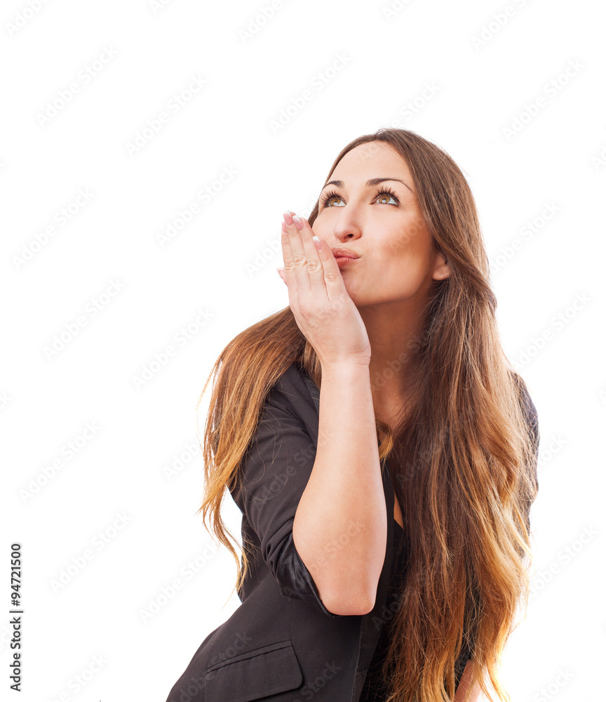 pretty girl sending a kiss in a white background pretty girl sending a kiss in a white background