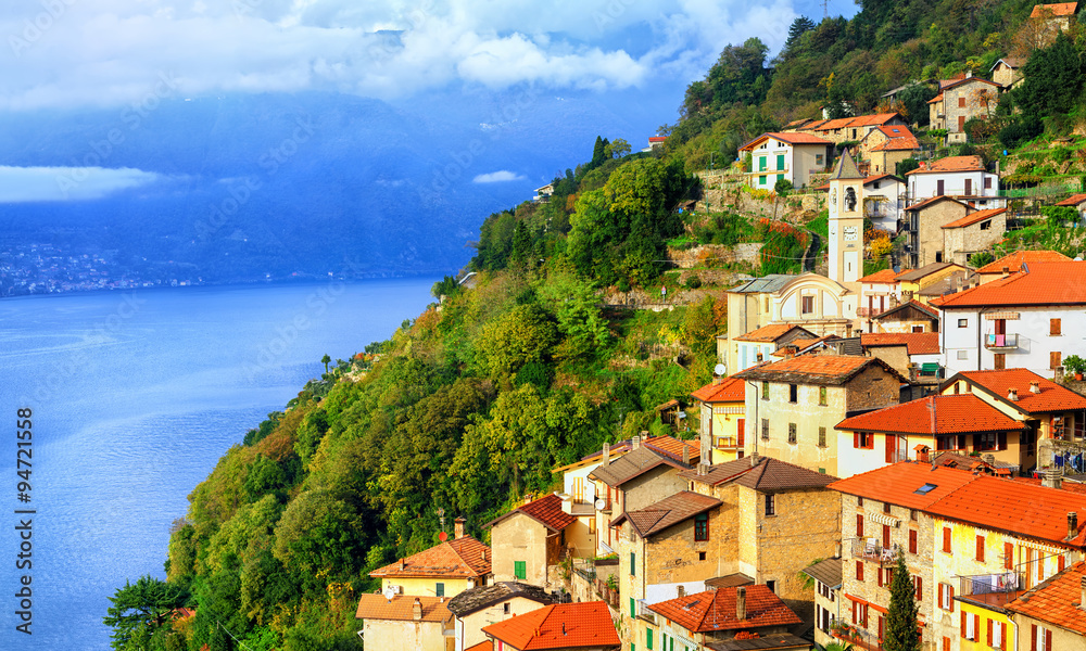 A small town on the Lake Como in northern Italy near Milan, Ital
