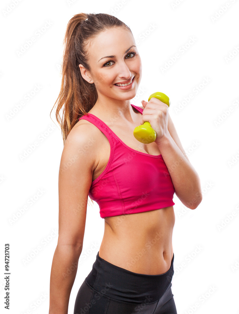 portrait of a sporty young woman holding weights portrait of a sporty young woman holding weights