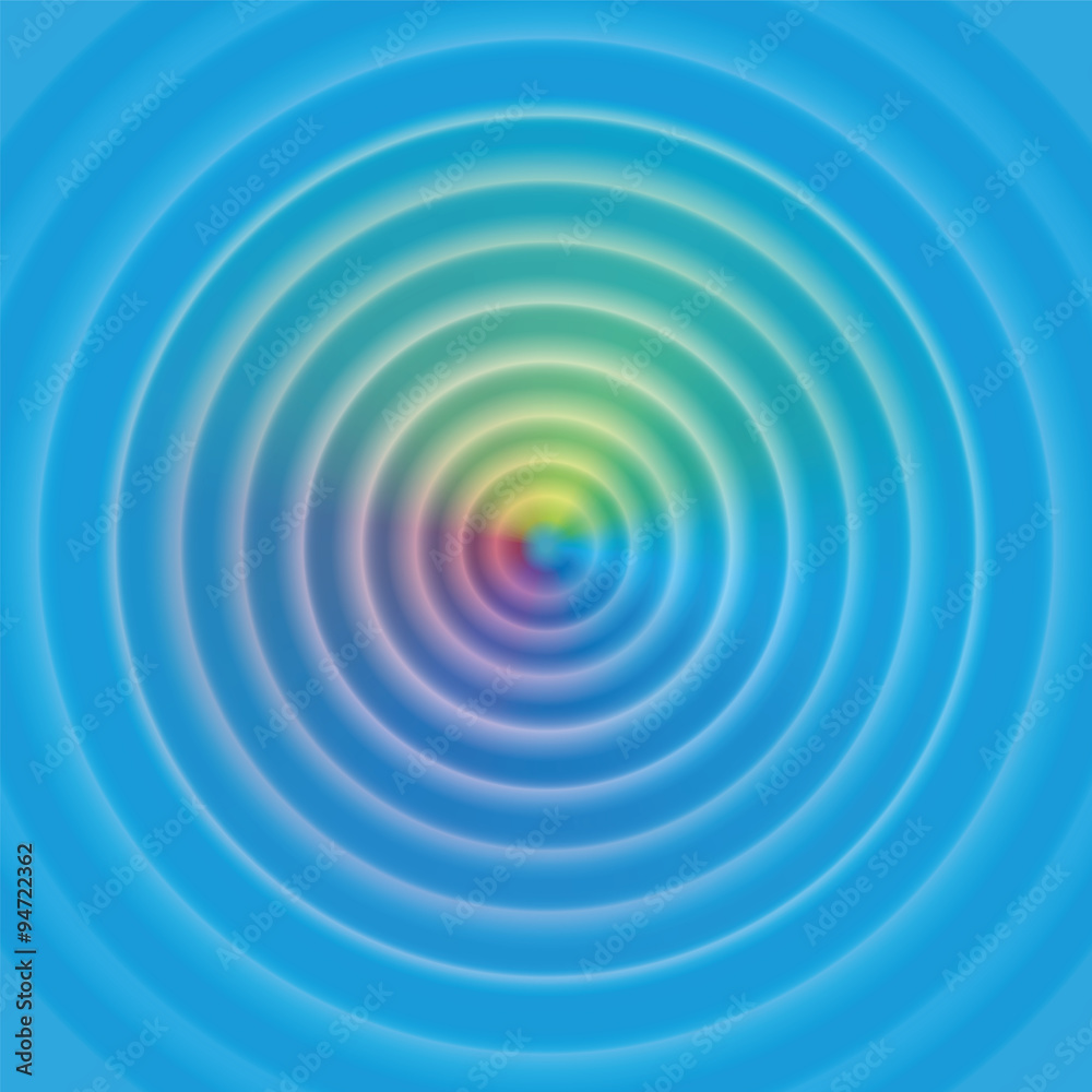 Obraz premium Circular waves on water surface - with mystical rainbow colored aura. Vector illustration.