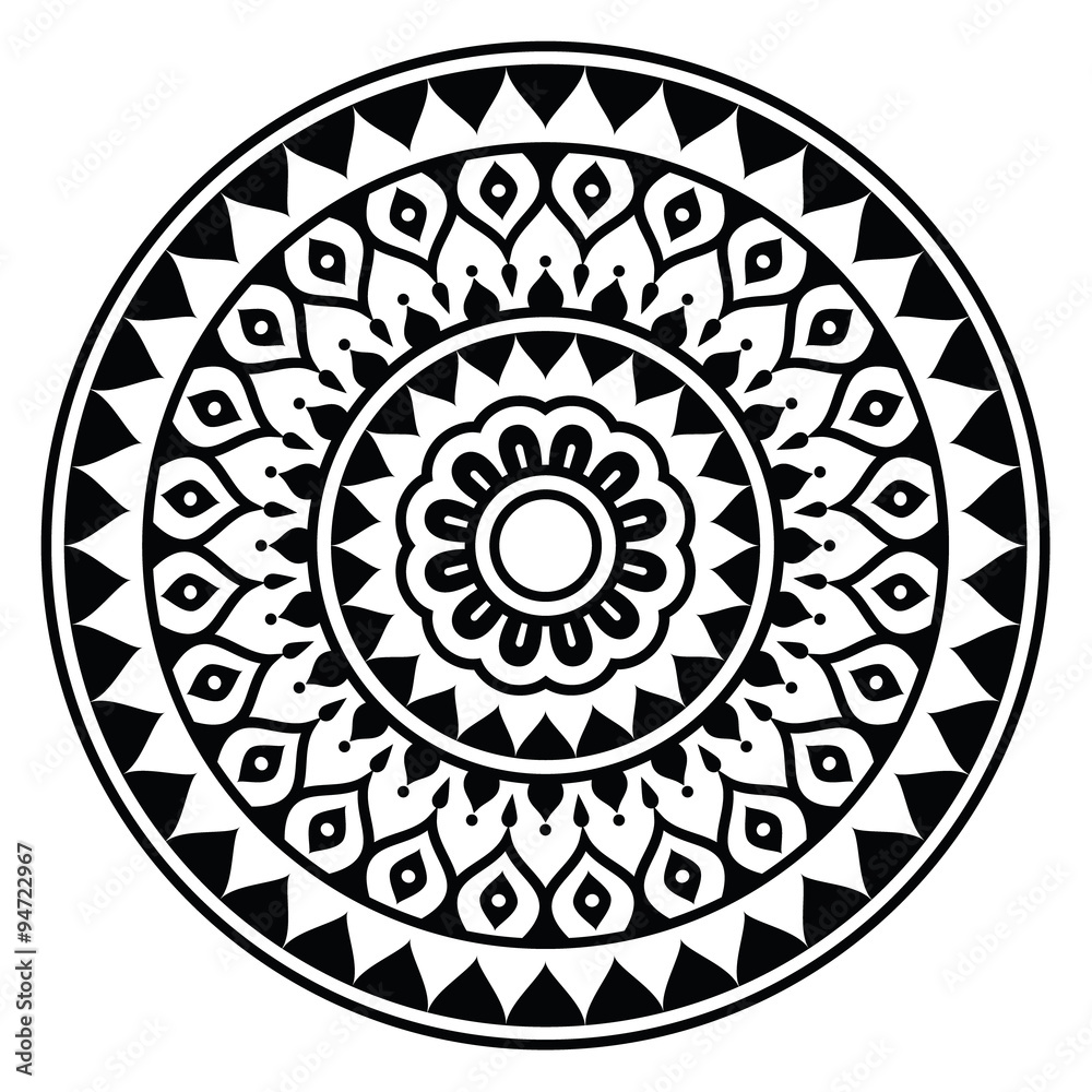 Mandala, Indian inspired round geometric pattern