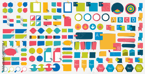 Mega set infographics flat design elements, schemes, charts, buttons, speech bubbles, stickers. Vector illustration.