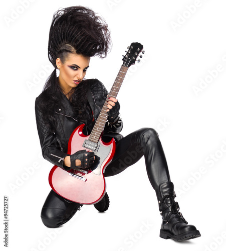 Rock musician in leather clothing