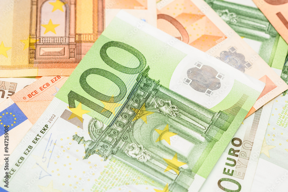 One Hundred Euro Banknote On Euro Bills Background One Hundred Euro Banknote On Euro Bills Background