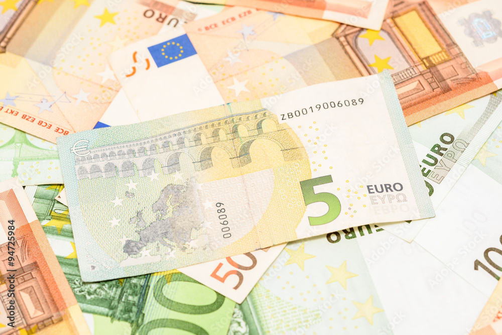 Five Euro Banknote On Euro Bills Background Five Euro Banknote On Euro Bills Background