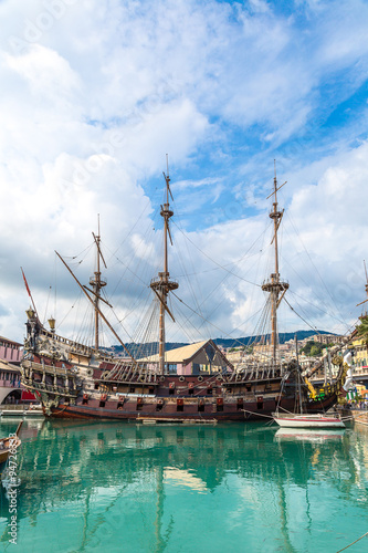 Old wooden ship in Genoa, Italy