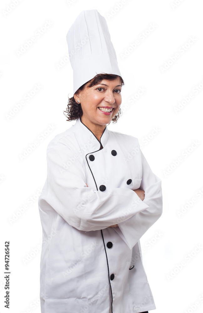 portrait of a mature woman ready to cook over white portrait of a mature woman ready to cook over white