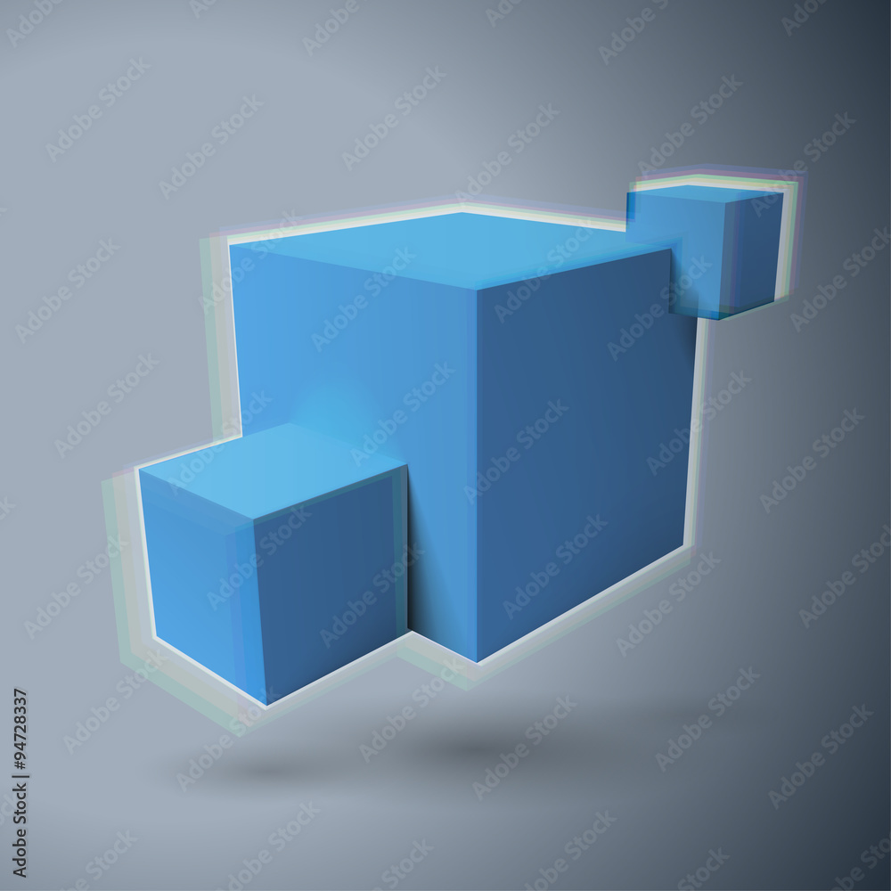 Three 3D cubes logo with aberrations