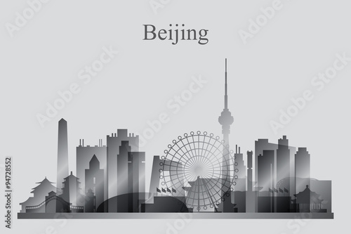 Beijing city skyline silhouette in grayscale