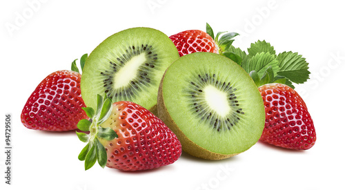 Kiwi strawberry rich composition horizontal isolated on white ba