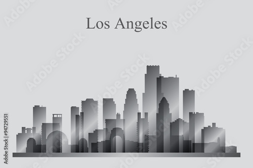 Los Angeles city skyline silhouette in grayscale