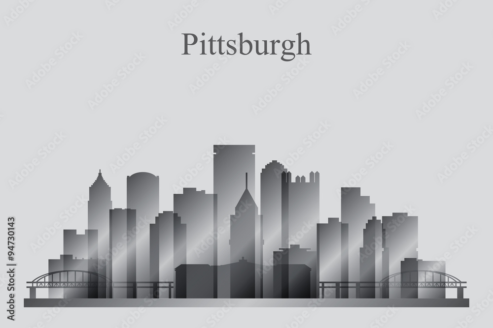 Pittsburgh city skyline silhouette in grayscale Pittsburgh city skyline silhouette in grayscale
