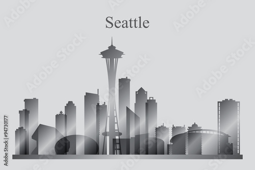 Seattle city skyline silhouette in grayscale
