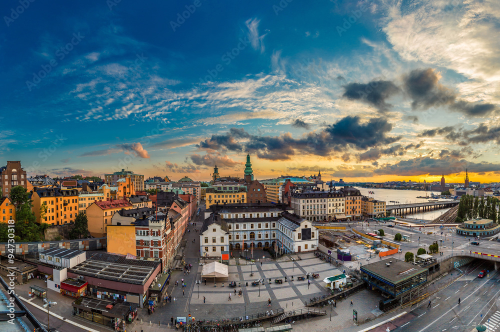 Scenic summer night panorama of  Stockholm, Sweden
