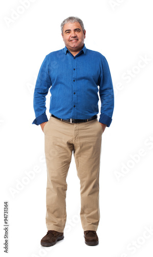 full body mature man standing over white