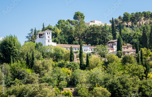 View of Generalife gardens in Alhambra in Granada  in Spain