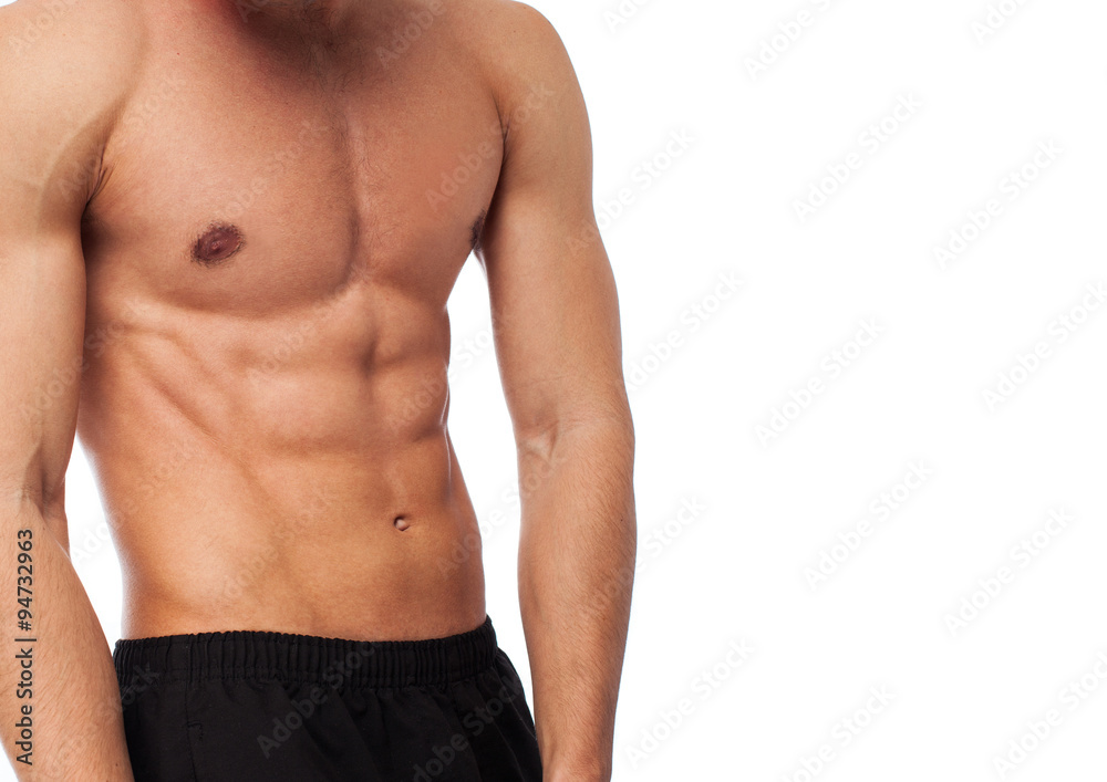 closeup of a strengh fitness body over white closeup of a strengh fitness body over white