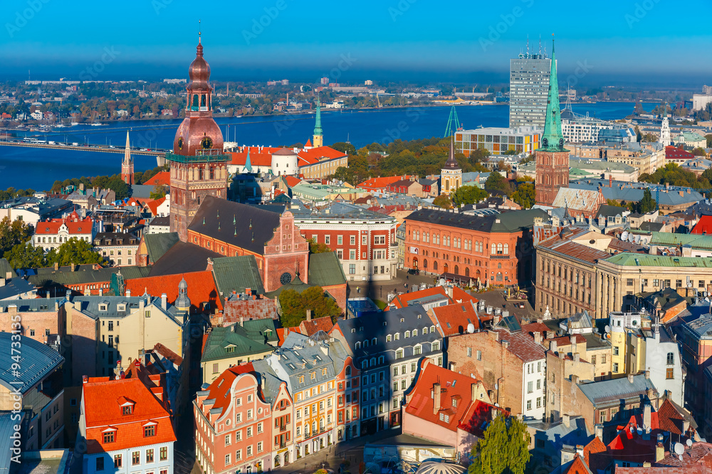 Aerial view of Old Town and Daugava, Riga, Latvia